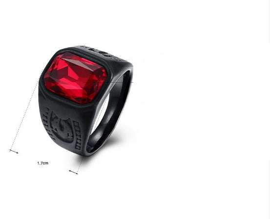 Vintage Roter Stein Schwarzer Ring Für Männer Punk Gothic Style Männlich Fingerschmuck