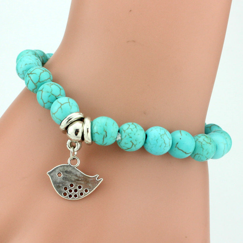 Vintage Türkis Armbänder für Frauen Männer Kreuz Baum Schlange Eule Hand Anhänger Charm Armband Armreif Modeschmuck