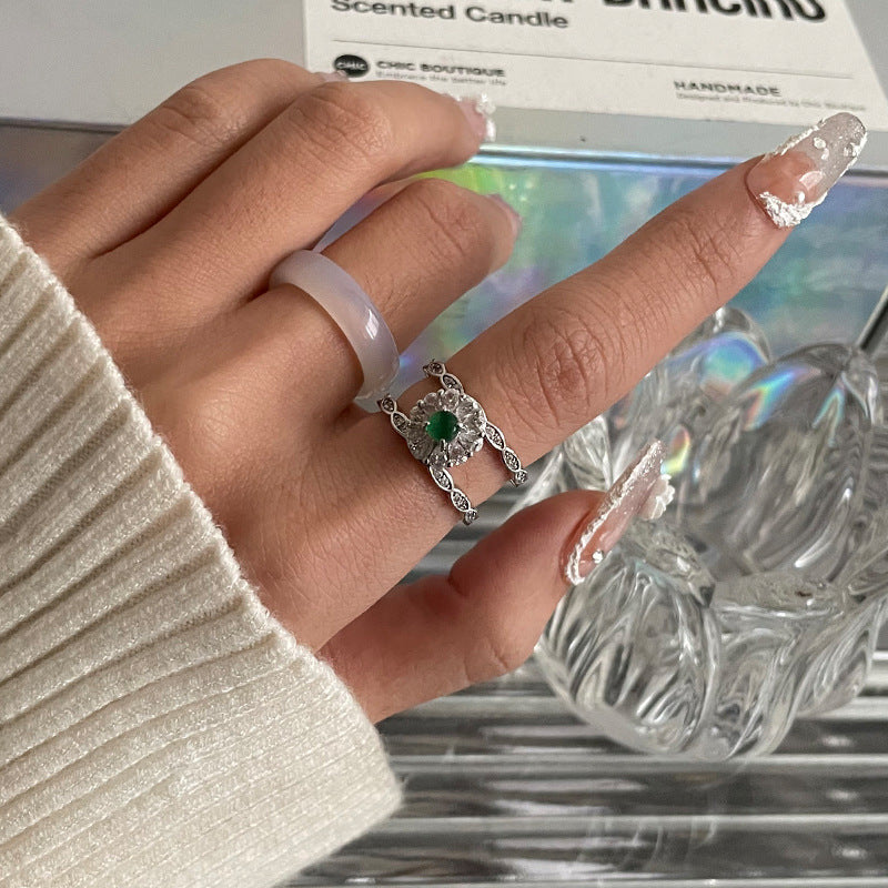 Hochwertiger grüner Katzenauge Zirkon Ring