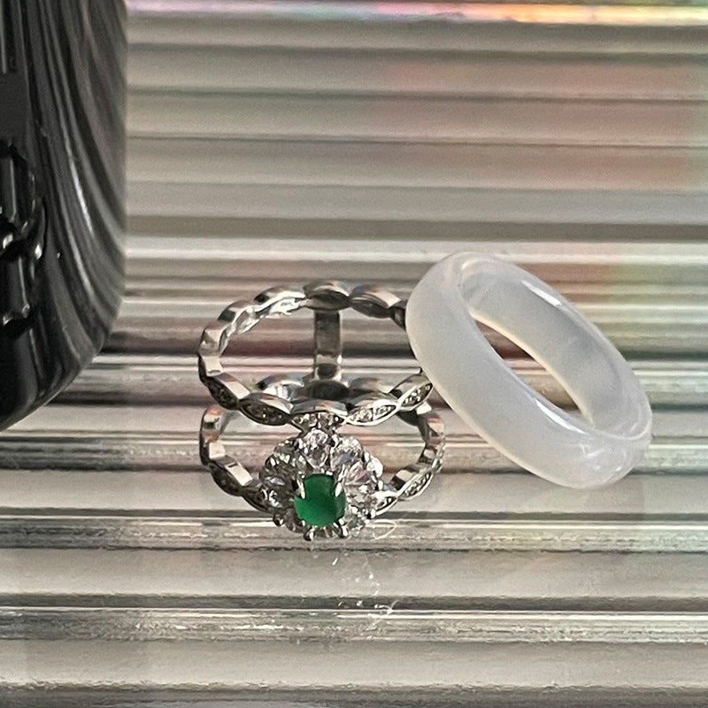 Hochwertiger grüner Katzenauge Zirkon Ring