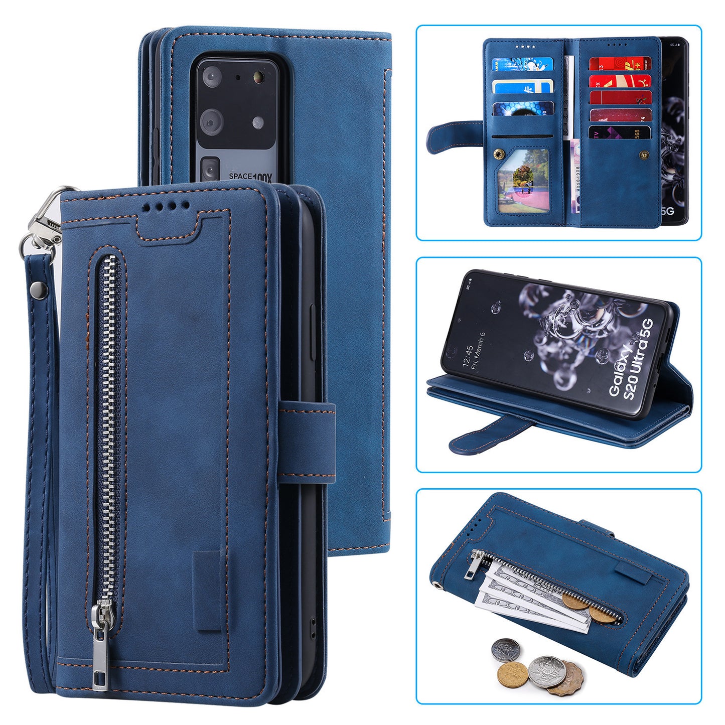 Handy-Reißverschluss Neun-Karten-Ledertasche