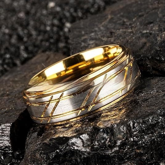 Herren Gelbgold 8mm Einfaches Design Polierte Twill Wolfram Ring