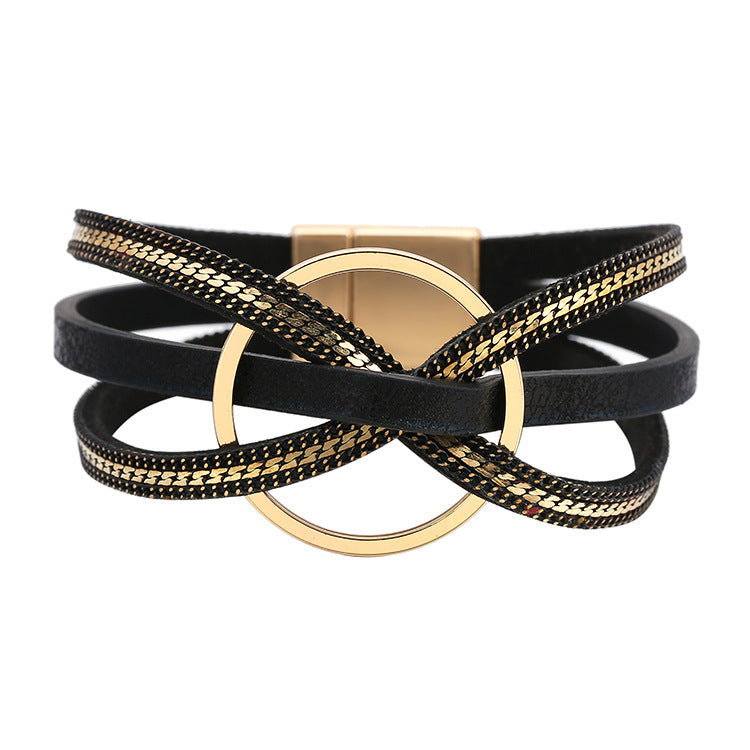 Minimalistisches mehrschichtiges geometrisches Ring magnetisches Snap-Lederarmband