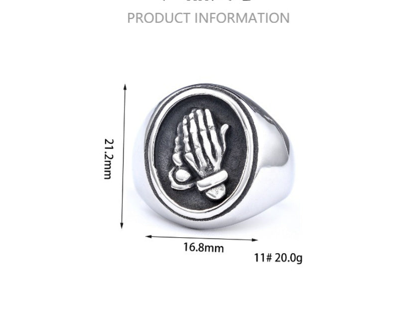 Mode Titan Stahl Betende Hände Ring