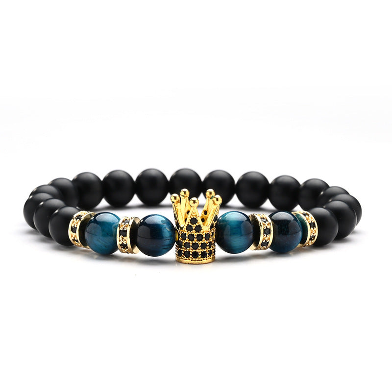 Kupfer Micro Inlaid Kronenarmband Natürlich 8MM Königsblau