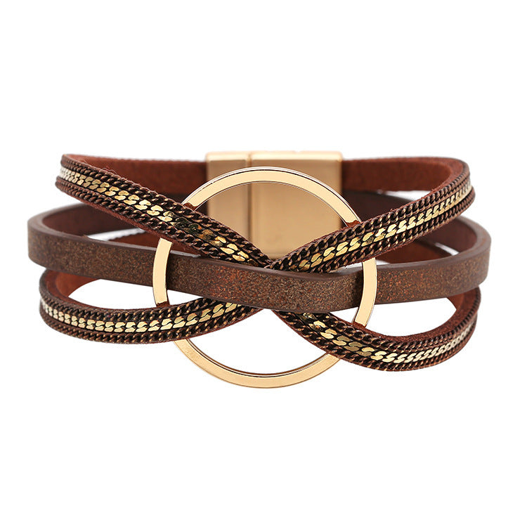 Minimalistisches mehrschichtiges geometrisches Ring magnetisches Snap-Lederarmband