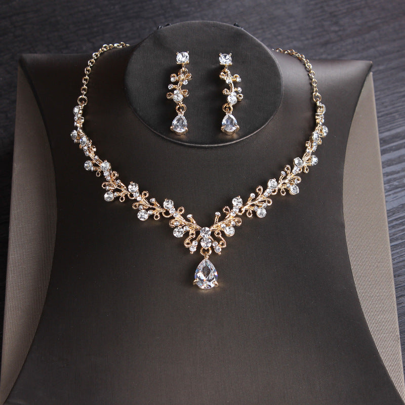 Koreanischer Stil Halskette und Ohrringe Suite Zirkon Ohrstecker Legierung Set Kette