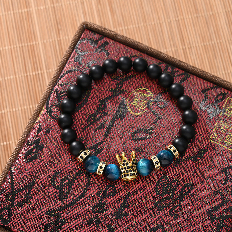 Kupfer Micro Inlaid Kronenarmband Natürlich 8MM Königsblau