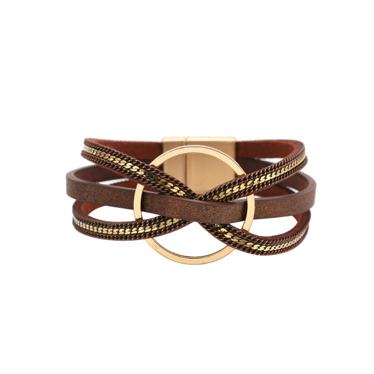 Minimalistisches mehrschichtiges geometrisches Ring magnetisches Snap-Lederarmband