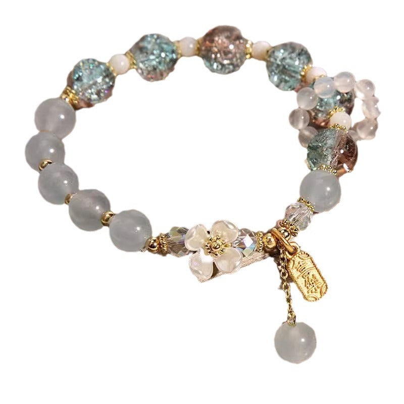 Ins Koreanischer Stil Lavendel Lila Chalcedon Kristall Einzelkreis Frauen Weiß Achat Blau Blumenarmband