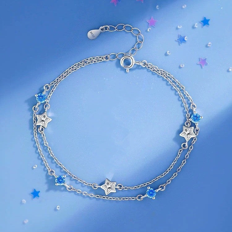 Doppelte Kreise Sternarmband Weibliche Mode Blauer Diamant