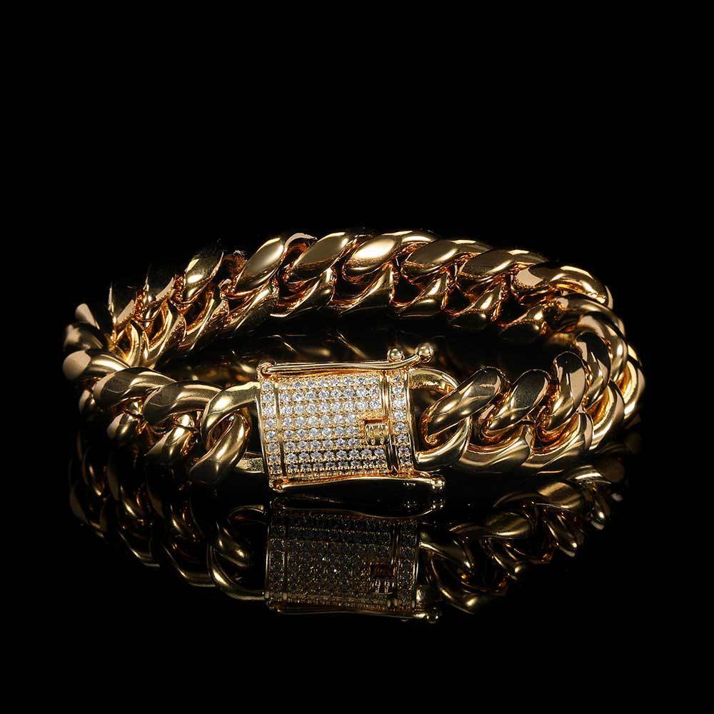 Diamant-Schnalle Edelstahl-Rundschleifen-Verschlüsselung Kubanisches Gliederkettenarmband