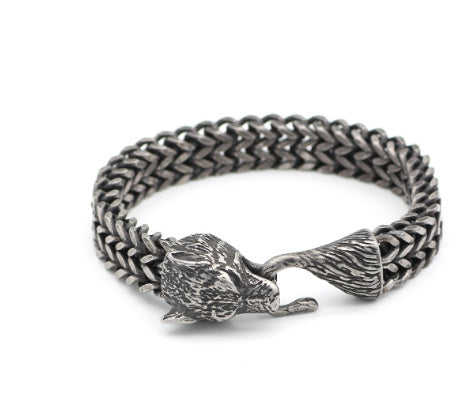 Armband Männer Edelstahl Vintage Schwarz Wolf Kopf Kubanische Kette Hand Armband Männlich Modeschmuck Großhandel Zubehör Armband Männer Edelstahl Vintage Schwarz Wolf Kopf Kubanische Kette Hand Armband Männlich Modeschmuck