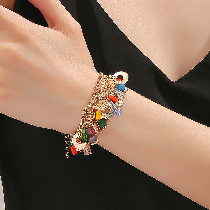 Böhmischen Glas Kristall Mischfarbe Multi-layer Perlenarmband