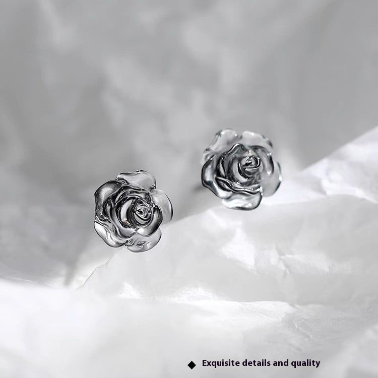 S999 Sterling Silber Dark Night Rose Ohrstecker