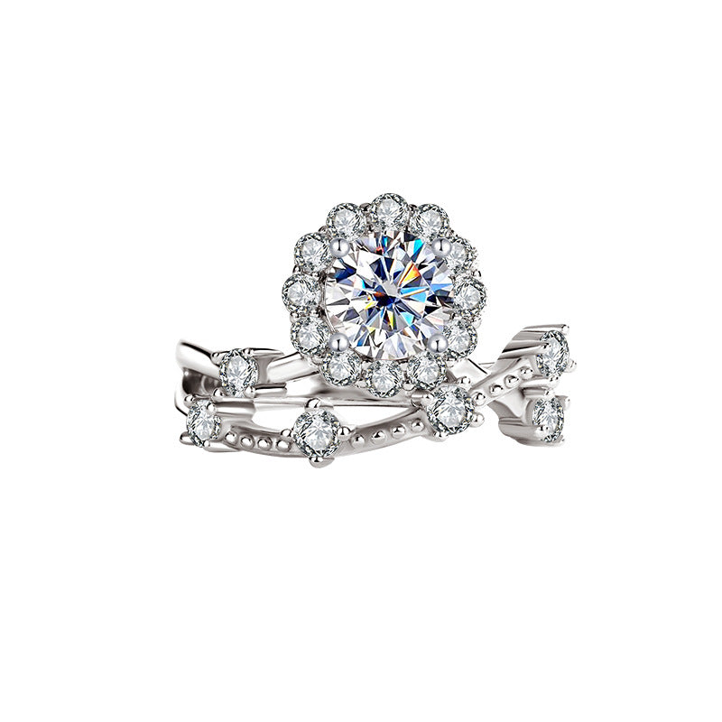 Moissanit-Ring für Damen aus Sterlingsilber mit Platinbeschichtung