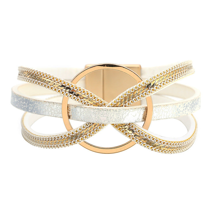 Minimalistisches mehrschichtiges geometrisches Ring magnetisches Snap-Lederarmband