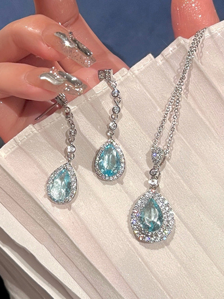 Meerjungfrau Tränen Edelstein Halskette Licht Luxus High-End Ohrstecker Einfache Elegante Special-Interesse Design Schmuck