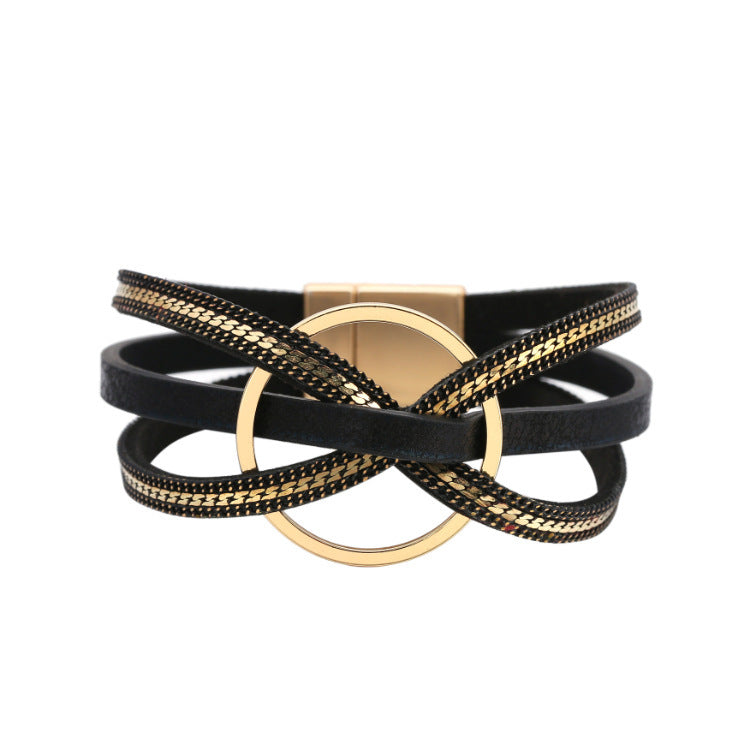 Minimalistisches mehrschichtiges geometrisches Ring magnetisches Snap-Lederarmband