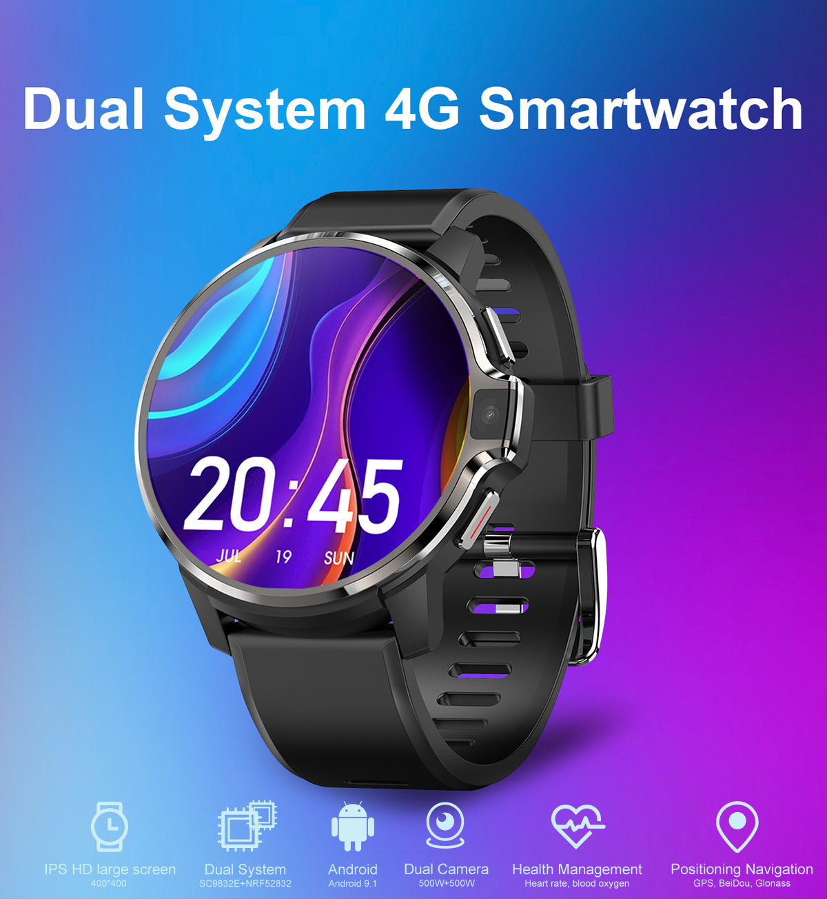 Anrufort Herzfrequenz Großer Bildschirm Dual System 4G Smart Watch