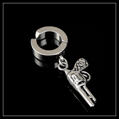 Schwarze Tassel-Ohrringe ohne Ohrloch mit Kreuz und Wolf für Damen & Herren