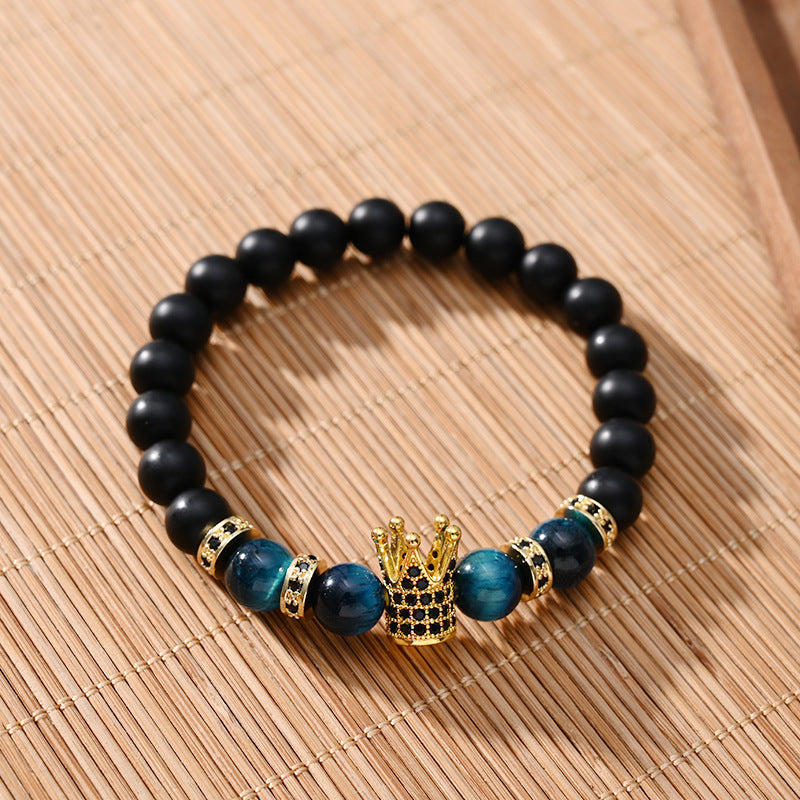 Kupfer Micro Inlaid Kronenarmband Natürlich 8MM Königsblau