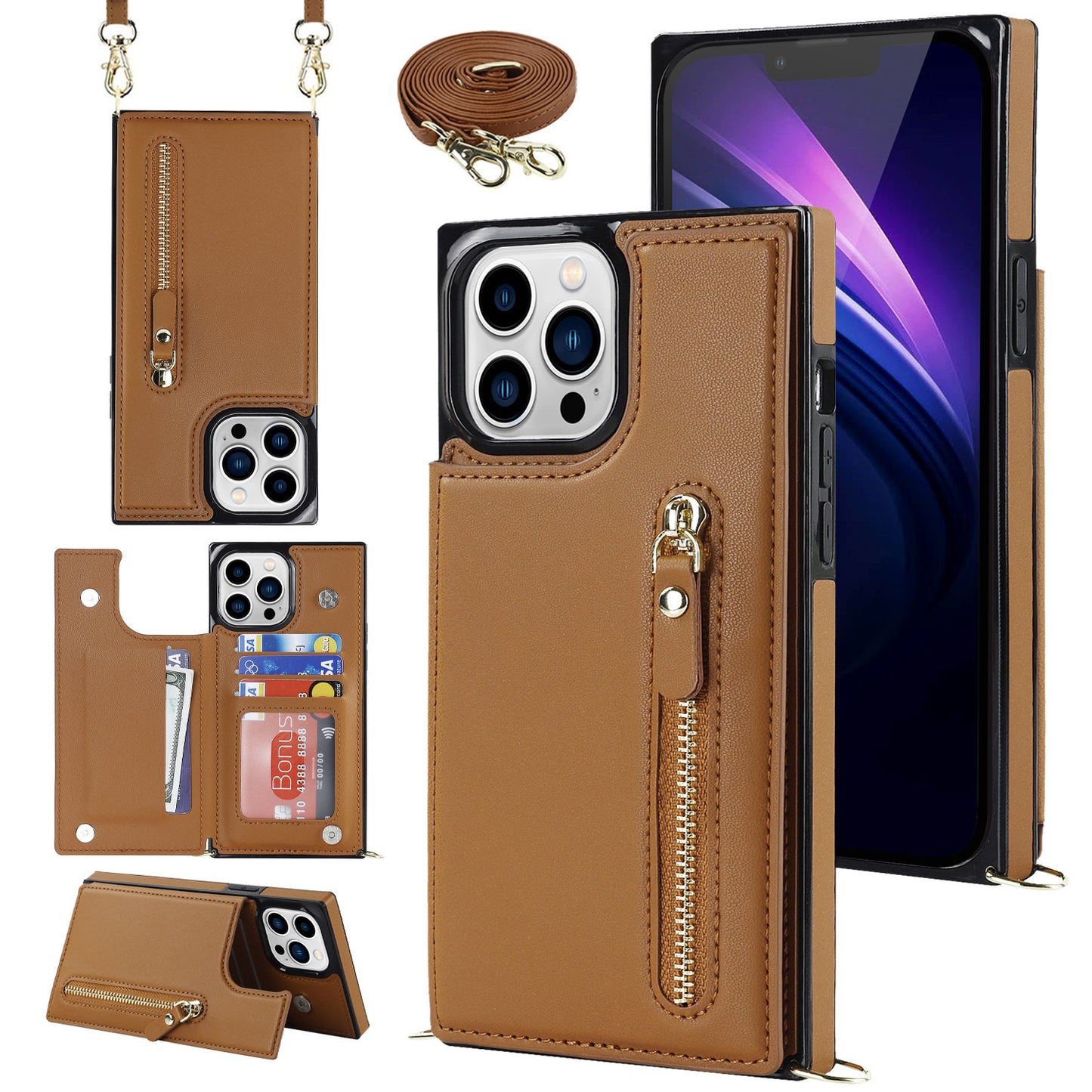 Crossbody Schultergurt Flip Card Zipper Schutzhülle