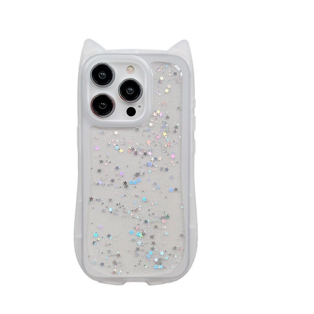 iPhone 11-15 Modelle/ Neue dreidimensionale Katzenohren Epoxy Glitzer Schutzhülle