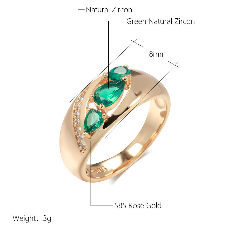 Roségold Damenring mit grünem Zirkon – schlichtes Design