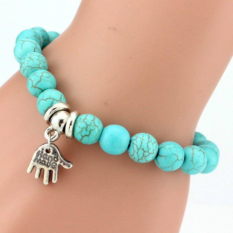 Vintage Türkis Armbänder für Frauen Männer Kreuz Baum Schlange Eule Hand Anhänger Charm Armband Armreif Modeschmuck