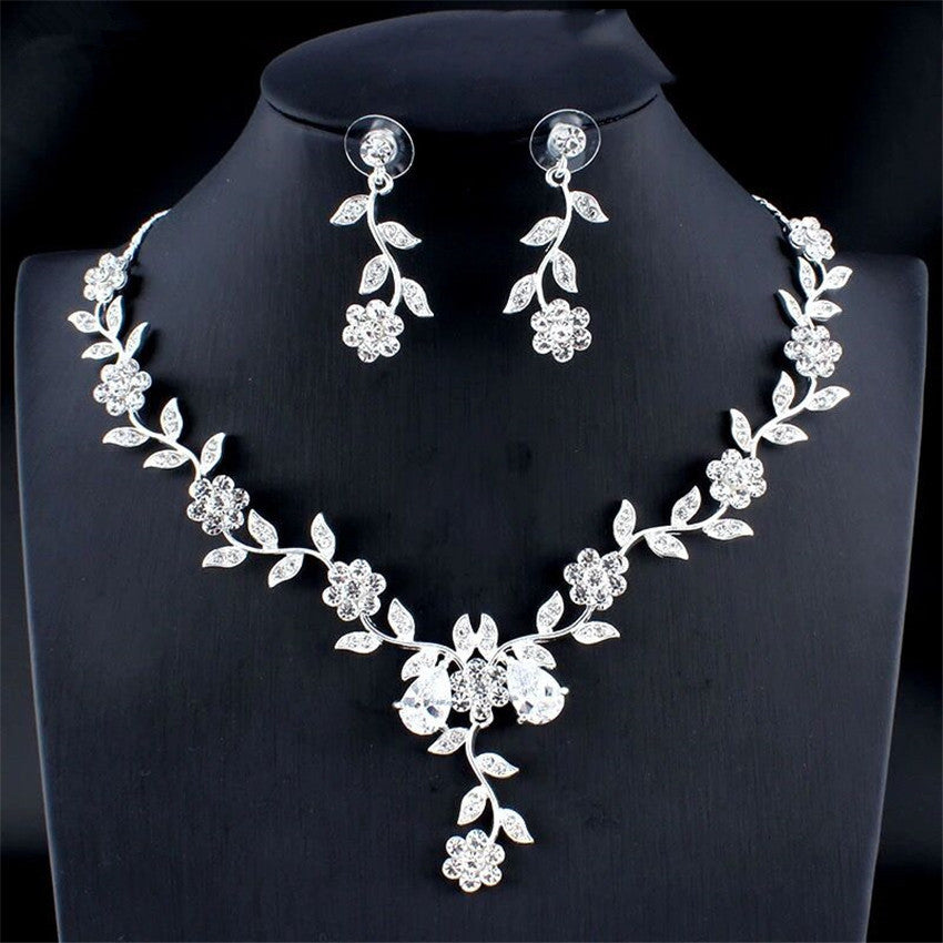 Golden Zirkon Schmuck Set Braut Halskette Ohrringe Hochzeit Zweiteiliges Set