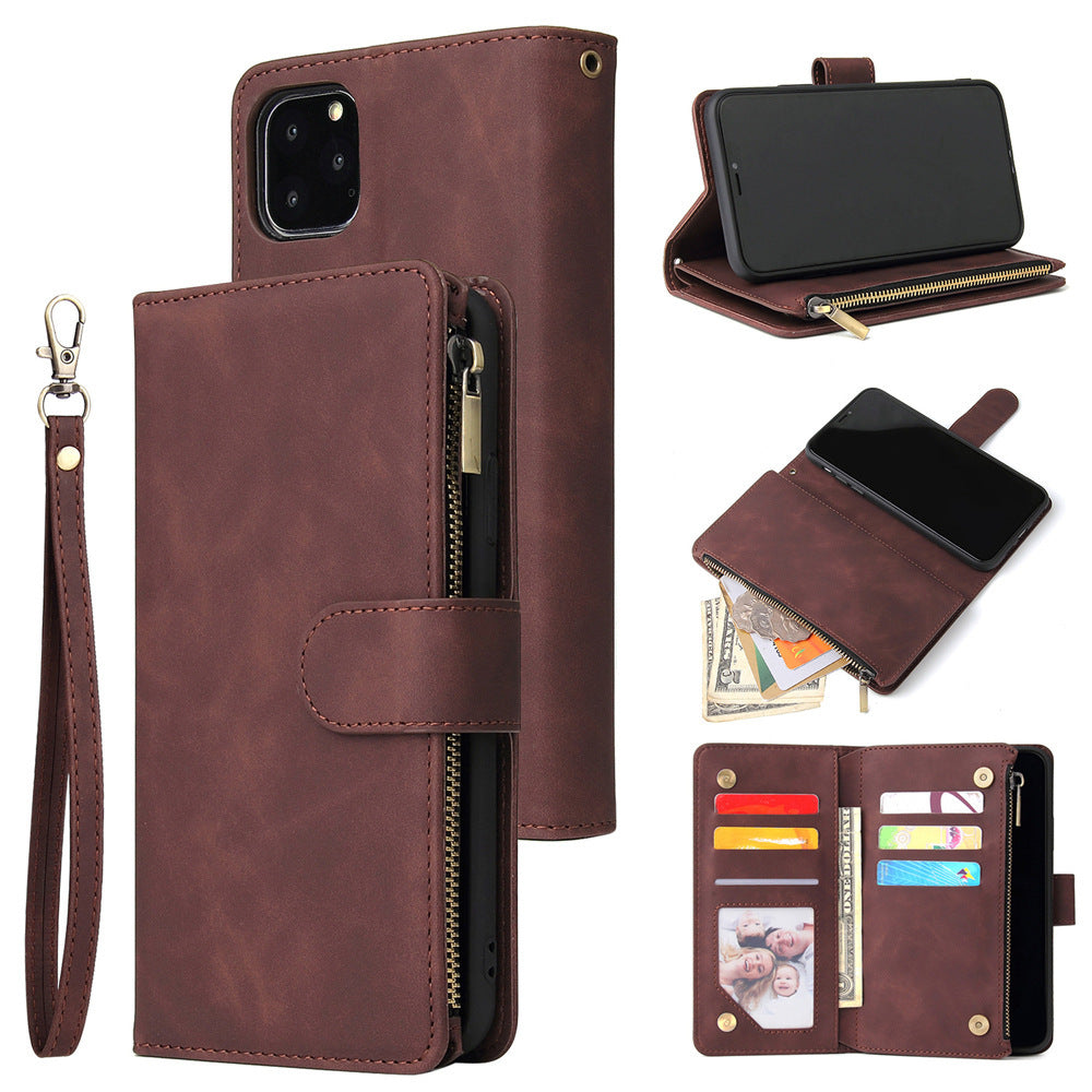 Multifunktionale Reißverschluss Handy Multi Kartefächer Brieftasche Leder