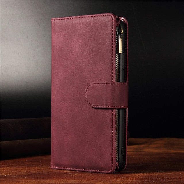 Multifunktionale Reißverschluss Handy Multi Kartefächer Brieftasche Leder