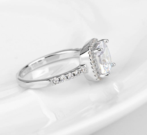 925 Sterling Silber Quadratischer Diamantring