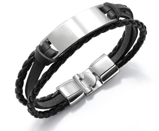 Schwarzes mehrschichtiges Lederarmband für Männer Armreifschmuck