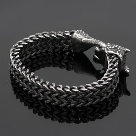 Armband Männer Edelstahl Vintage Schwarz Wolf Kopf Kubanische Kette Hand Armband Männlich Modeschmuck Großhandel Zubehör Armband Männer Edelstahl Vintage Schwarz Wolf Kopf Kubanische Kette Hand Armband Männlich Modeschmuck
