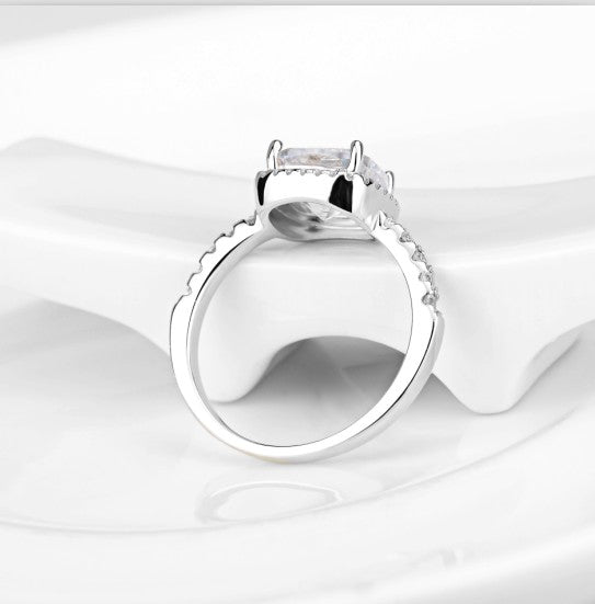 925 Sterling Silber Quadratischer Diamantring