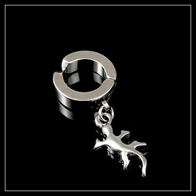 Schwarze Tassel-Ohrringe ohne Ohrloch mit Kreuz und Wolf für Damen & Herren