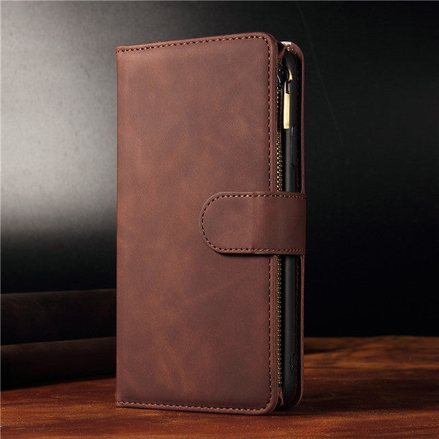 Multifunktionale Reißverschluss Handy Multi Kartefächer Brieftasche Leder