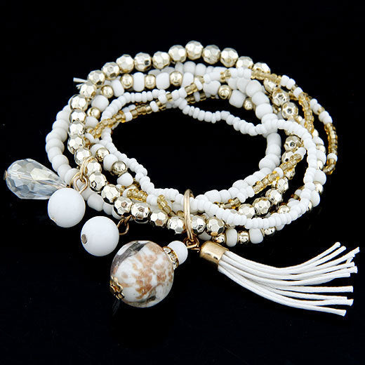 Reisperlen und Glasquasten Mehrschichtiges Stretch-Armband