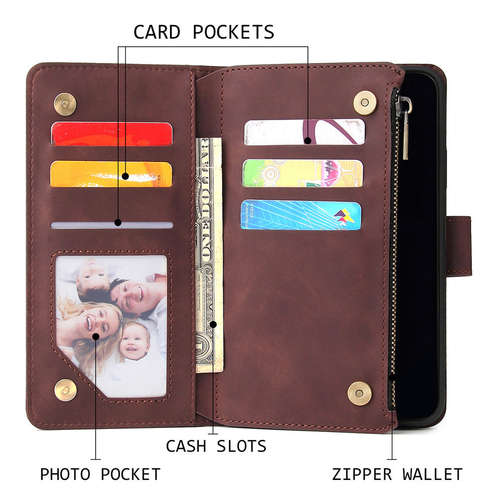 Multifunktionale Reißverschluss Handy Multi Kartefächer Brieftasche Leder