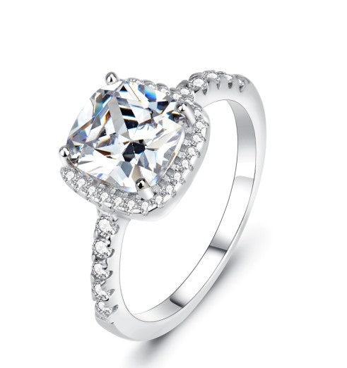 925 Sterling Silber Quadratischer Diamantring