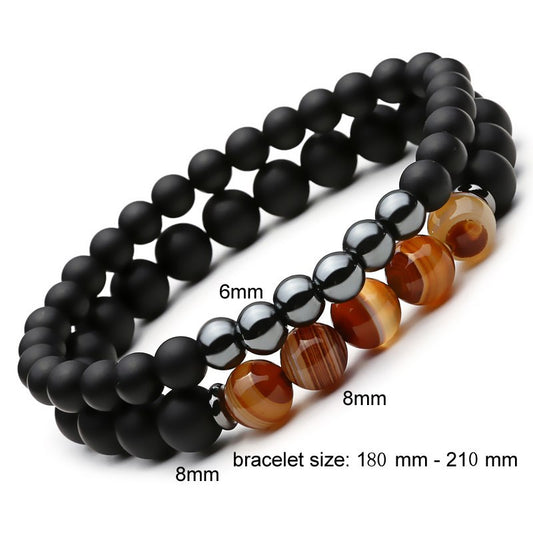 Mcllroy 2 Stück Naturstein Armband Perlen Schwarz Mantra Gebetsperlen Buddha Armband für Frauen und Herren Männer Schmuck 2 Stück Naturstein