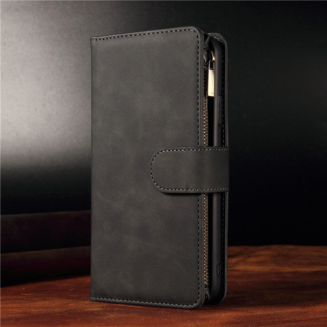 Multifunktionale Reißverschluss Handy Multi Kartefächer Brieftasche Leder