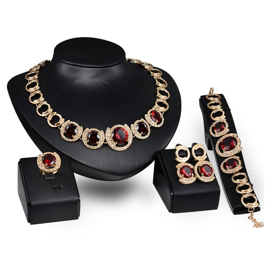Hersteller liefert Goldschmuck vier Sets, blauer Edelsteinschmuck, Hochzeitsschmuck, Damenbankett Schmuckset