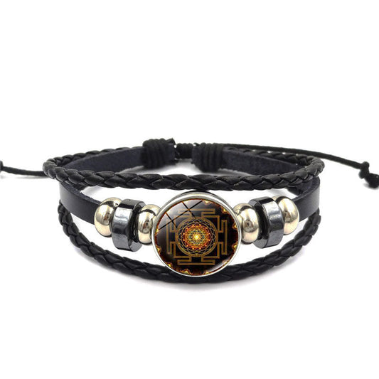 Heilige Geometrie Sri Yantra Glas Schnalle Charme Armbänder & Armreifen Multilayer Leder Armbänder Schmuck
