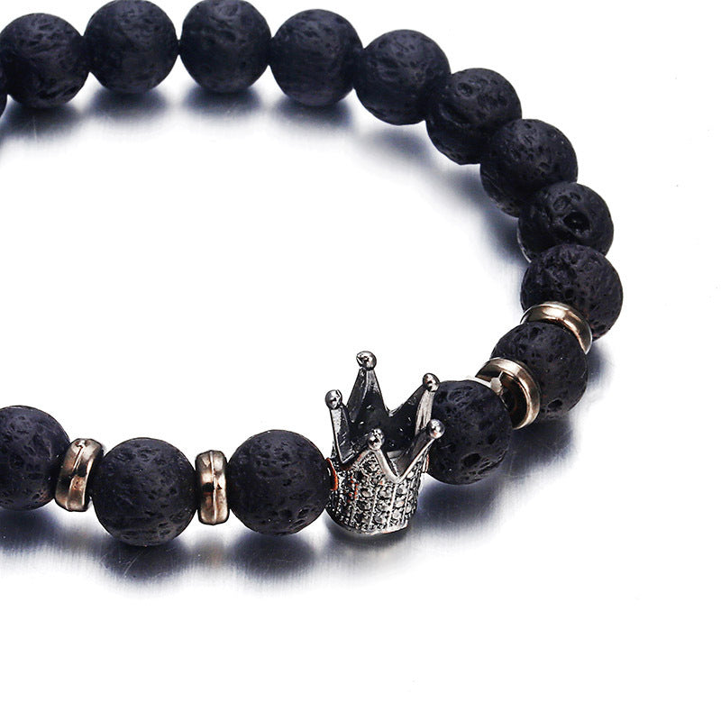 Mode Lava Naturstein Perlen Armband für Mann Kristall Krone Hand Armbänder Schmuck Herren