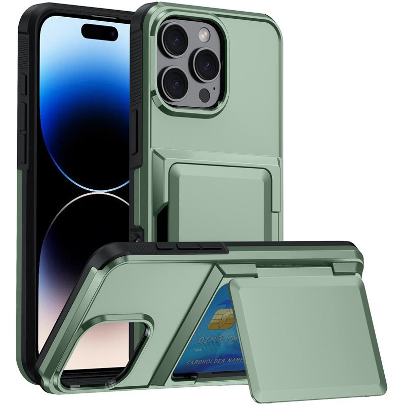 iPhone 13-16 Modelle/Einfarbig Einfache Schutzhülle mit Halterung Kartefach