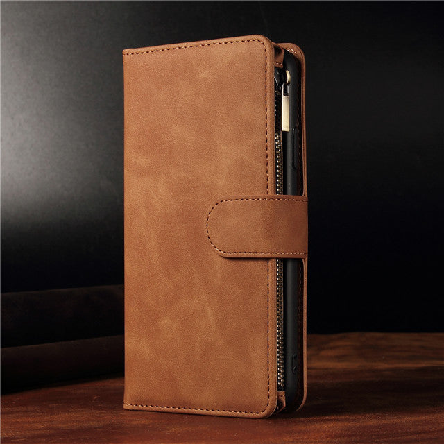 Multifunktionale Reißverschluss Handy Multi Kartefächer Brieftasche Leder