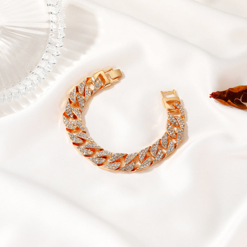 Kubanische dicke Gliederkette Armband Punk Luxus Kristall Armbänder für Frauen Schmuck Gold Farbe Strass Armreifen